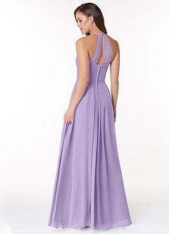 Azazie Ginger Bridesmaid Dresses Lilac A-Line Halter Pleated Chiffon Dress image4