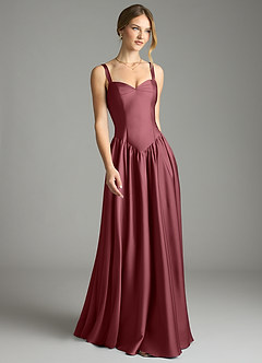 Azazie Evadina Suknie dla druhen Linia A Gorset Satyna elastyczna Do ziemi Sukienka image1