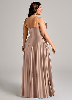 Azazie Elle Bridesmaid Dresses Taupe A-Line with Pockets Metallic Satin Dress image5