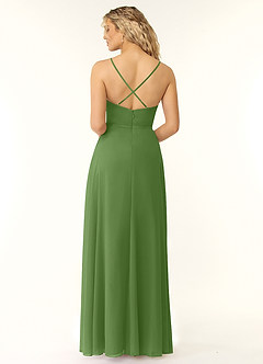 Azazie Naeem Bridesmaid Dresses Basil A-Line V-Neck Ruffle Chiffon Dress image2