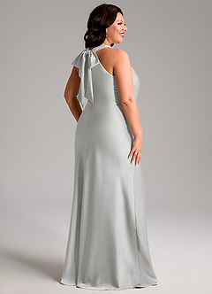 Azazie Doretta Bridesmaid Dresses Silver Mermaid Pleated Stretch Satin Dress image7