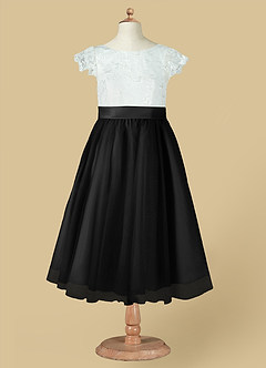 Azazie Vetty Flower Girl Dresses Ivory Black A-Line Lace Tulle Dress image12