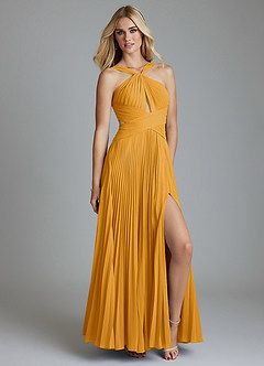 Azazie Hosanna Brautjungfernkleider A-Linie Plissee Chiffon Kleid Butterscotch image1