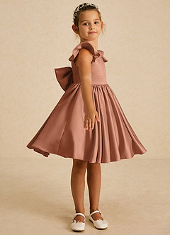 Azazie Tootsie Flower Girl Dresses Bronzer A-Line Bow Matte Satin Dress image4