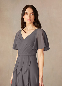 Azazie Watson Mother of the Bride Dresses Steel Grey A-Line V-Neck Chiffon Dress image3