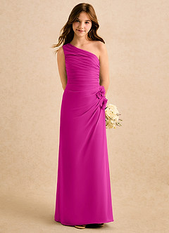 Azazie Sophie Girls Formal Flower Girl Dresses Fuchsia Sheath One Shoulder Chiffon Dress image5