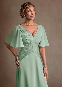 Azazie Milliat At-home Try On Dresses Agave A-Line Lace Chiffon Dress image5