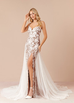 Azazie Mireya Wedding Dresses Diamond White Mocha Sheath Sequins Tulle Dress image3