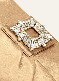 front Matching Color Stretch Satin Rhinestone Square Buckle Clutch