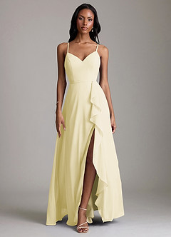 Azazie Naeem Bridesmaid Dresses Lemon Sorbet A-Line V-Neck Ruffle Chiffon Dress image1