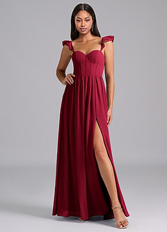 Azazie Denisse Kleider zum Anprobieren zu Hause A-Linie Gestreift Chiffon Kleid Burgunderrot image5