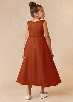 Azazie Lindy Flower Girl Dresses Paprika A-Line Pleated Matte Satin Dress image6