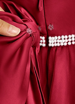 Azazie Firefly Flower Girl Dresses Scarlet A-Line Bow Matte Satin Dress image8