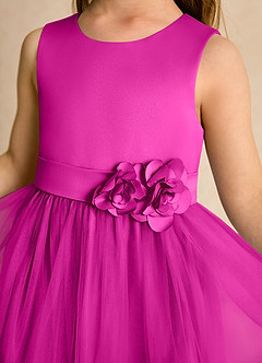 Azazie Miracle Flower Girl Dresses Fuchsia A-Line Bow Matte Satin Dress image6
