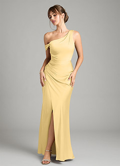 Azazie Madelyn Robes de demoiselle d'honneur Robe Sirène Convertible en Satin extensible Asymétrique Beurre image1