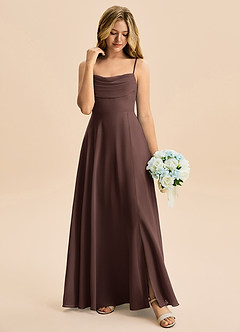 Azazie Bear Junior Vestido de Ganache de Gasa de Corte en A con Plisado image3