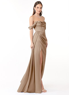 Azazie Amyra Vestidos de damas de honor Vestido de Gris Pardo de Satén Elástico de Corte Recto Convertible con Vestidos sin tirantes image5