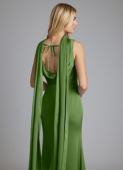 Azazie Tallie Bridesmaid Dresses Basil Mermaid Pleated Stretch Satin Dress image3