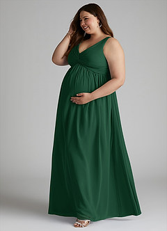 Azazie Yetta Maternity Bridesmaid Dresses A-Line V-Neck Gathered Chiffon Floor-Length Dress image10