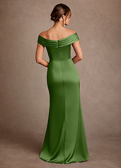 Azazie Bedford Mother of the Bride Dresses Basil Sheath Pleated Stretch Satin Dress image3