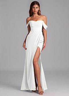 Azazie Johana Bridesmaid Dresses White Mermaid Off the Shoulder Chiffon Convertible Dress image3