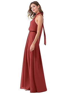 Azazie Landry Bridesmaid Dresses Rust A-Line Pleated Mesh Dress image3