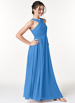 Azazie Kaleigh Junior Blue Jay A-Line Pleated Chiffon Dress image3