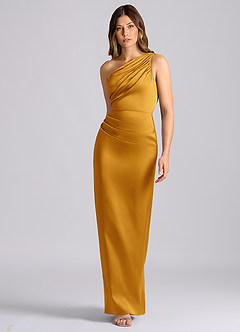 Azazie Akilah Suknie dla druhen Syrena Jedno ramię Satyna elastyczna Do ziemi Sukienka image4