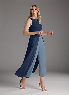 Azazie Anitta vestidos de madre de la novia Vestido de Azul Marino Oscuro Azul Polvoriento de Crepé elástico de Mono/Traje de pantalón con Plisado image4