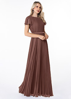 Azazie Kara Modest Bridesmaid Dresses A-Line Pleated Chiffon Floor-Length Dress image3