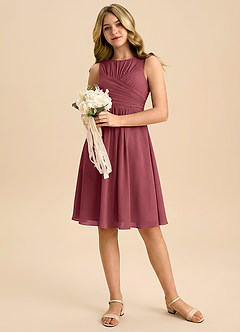 Azazie Skyla Junior A-Line Plisseret Chiffon Mini Junior brudepige Kjole image5