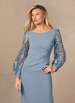 Azazie Susanne Mother of the Bride Dresses Dusty Blue Sheath Lace Dress image5