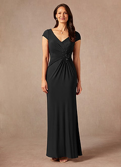 Azazie Marybeth Mother of the Bride Dresses Black Mermaid V-Neck Sequins Lace Dress image5