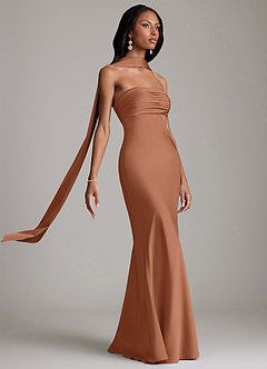 Azazie Saylor Brudtärnklänningar Klä av Sjöjungfru i Stretch Satin Axelbandslös Bronzer image10