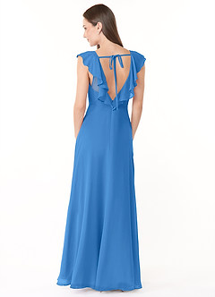 Azazie Yoko Bridesmaid Dresses Blue Jay A-Line Ruched Chiffon Dress image2