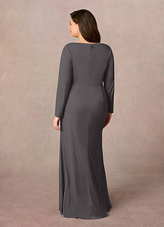 Azazie Risa Final Sale Steel Grey Mermaid V-Neck Pleated Mesh Dress image8