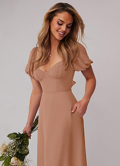 Barbie ♥ Azazie Jurken voor bruidsmeisjes Jurk van Chiffon met A-Lijn Geplooid Champagne Roos image4