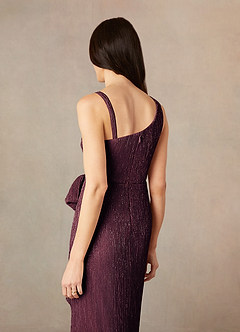 Azazie Jocelyn Mother of the Bride Dresses Berry Sheath One Shoulder Metallic Mesh Dress image6
