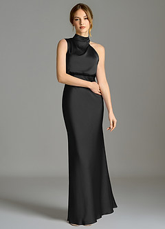 Azazie Brylie Bridesmaid Dresses Black Mermaid Pleated Stretch Satin Dress image3