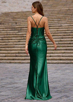 Glow Ciemnozielony Suknia balowa z satyny przypominającej jedwab image2