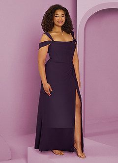 Barbie ♥ Azazie Bridesmaid Dresses Plum A-Line Off the Shoulder Chiffon Dress image10