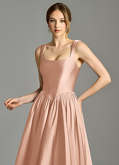 Azazie Verina Bridesmaid Dresses Rose Gold A-Line Pleated Stretch Satin Dress image2