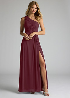 Azazie Brooke Bridesmaid Dresses Cabernet A-Line One Shoulder Mesh Dress image1