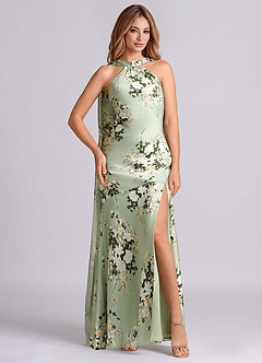 Azazie Kinsley Bridesmaid Dresses Floral Vines Mermaid Side Slit Stretch Satin Dress image3