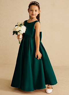 Azazie Pipsy Flower Girl Dresses Pine A-Line Bow Matte Satin Dress image2