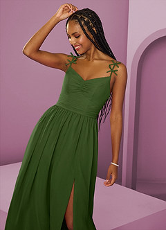 Barbie ♥ Azazie Bridesmaid Dresses Olive A-Line Pleated Chiffon Dress image11