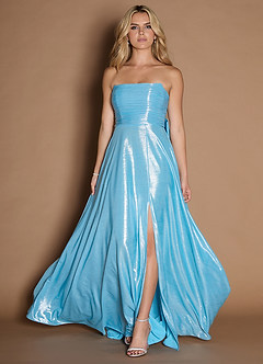 Bibana Aqua Blue Straight Neckline Prom Gown image5