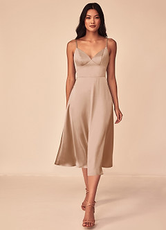 Azazie Dottie Bridesmaid Dresses English Rose A-Line Stretch Satin Dress image1
