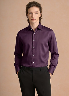 front Julian Plum Stretch Satin Dress Shirt