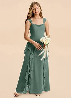 Azazie Sloane Junior Vestido Musgo Marino de Gasa de Corte en A con Escote corazón image3